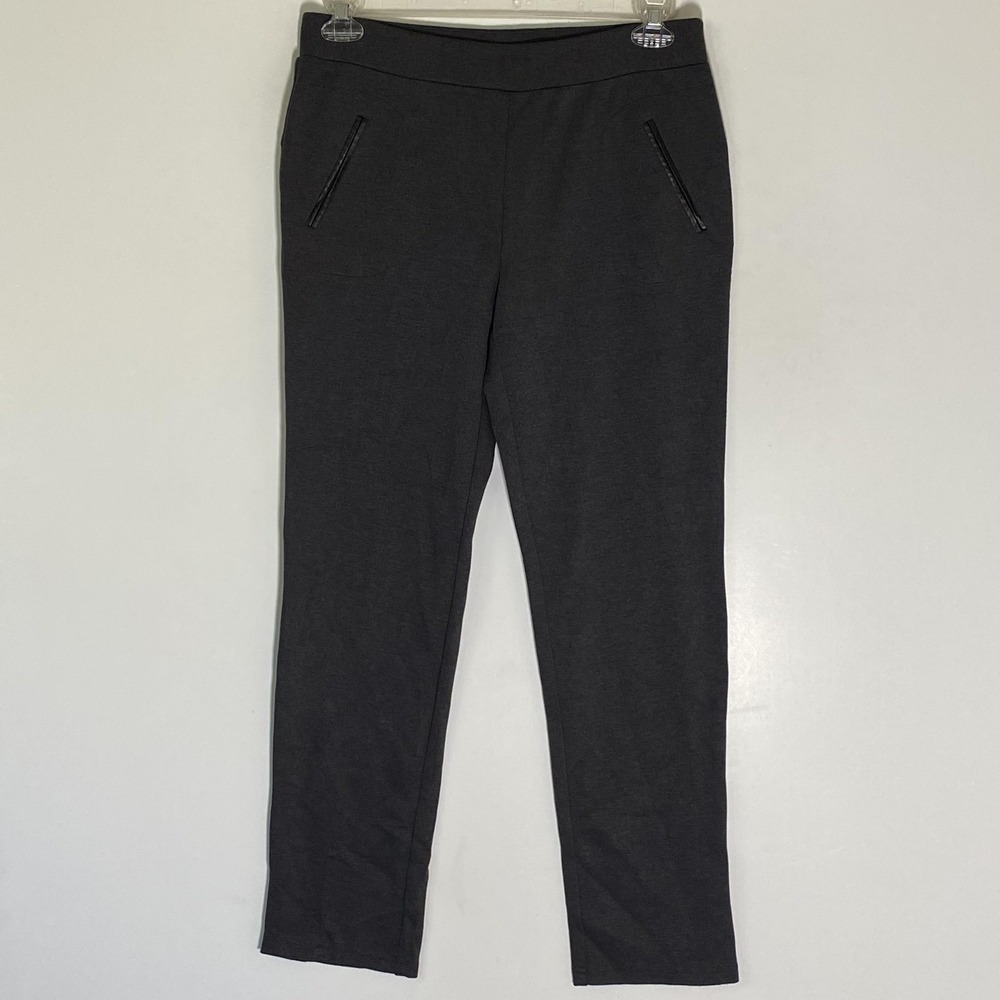 Pants Womens Medium Gray Knit Dress Slim Leg Pull On Stretch Pockets Career